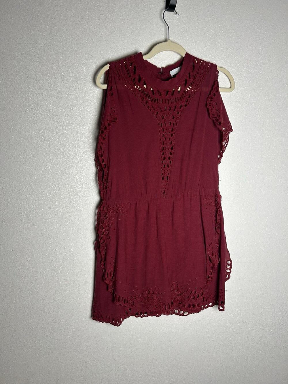 Iro Caidy Red/Wine Lace Eyelet Sleeveless Mini Dress 38/M